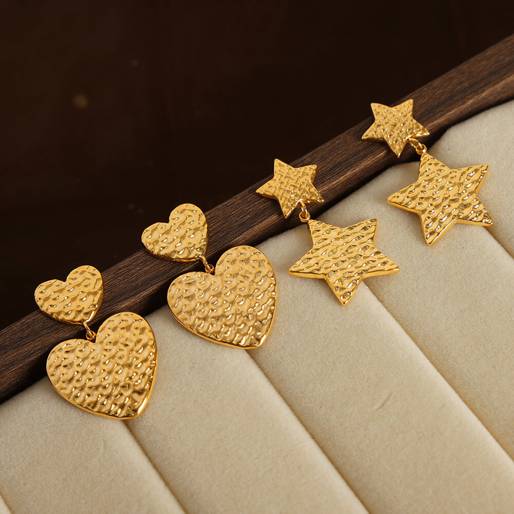 Korean trendy titanium steel 18k PVD gold plated heart and star dangle earrings lightweight stylish jewelry for women - Image 10