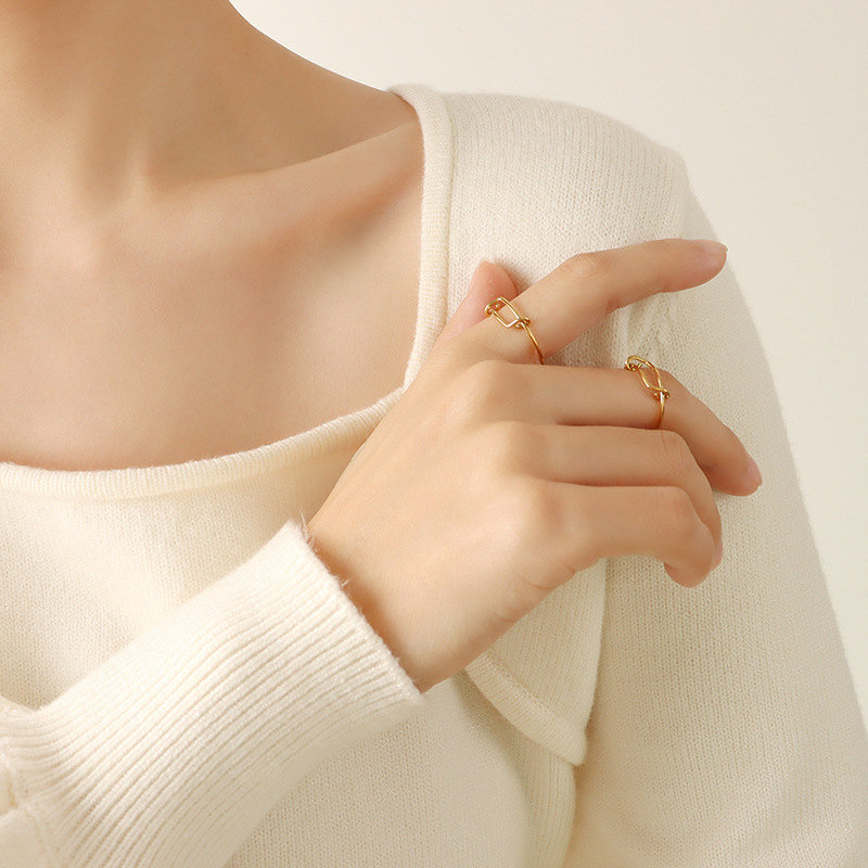 Ins Style Fashionable Versatile Irregular High-End Knotted Circle Ring with Titanium Steel 18K PVD Gold Plated for Women - Image 4