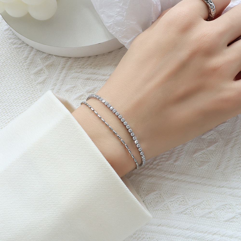 Trendy Full Zircon Zircon Double-Layer Titanium Steel Bracelet Hot-Selling Jewelry Wholesale - Image 2