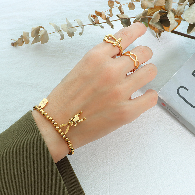 Minimalist Luxe Rabbit Design Titanium Steel Bracelet 18K PVD Gold Plated Elastic Bead Bracelet Jewelry - Image 5