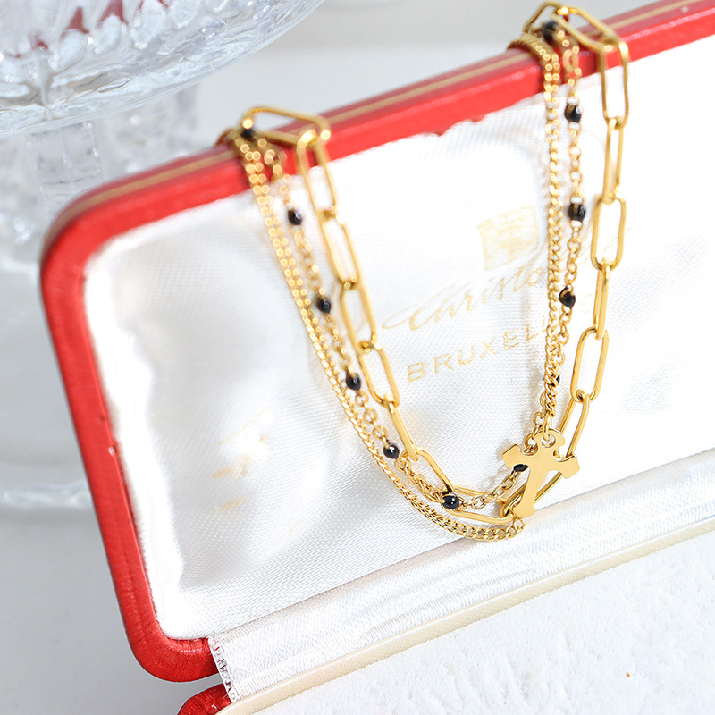 Luxe Triple-Layer Cross Bracelet 18K PVD Gold Plated Titanium Steel Jewelry for Women - Image 4