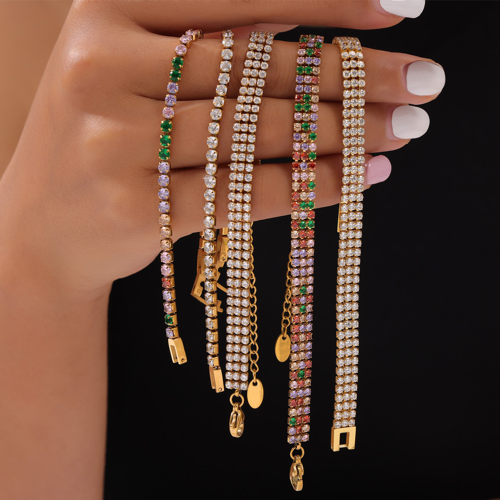 Elegant Luxe Colorful Zircon Full Inlaid Bracelet 18K PVD Gold Plated Titanium Steel Jewelry - Image 5