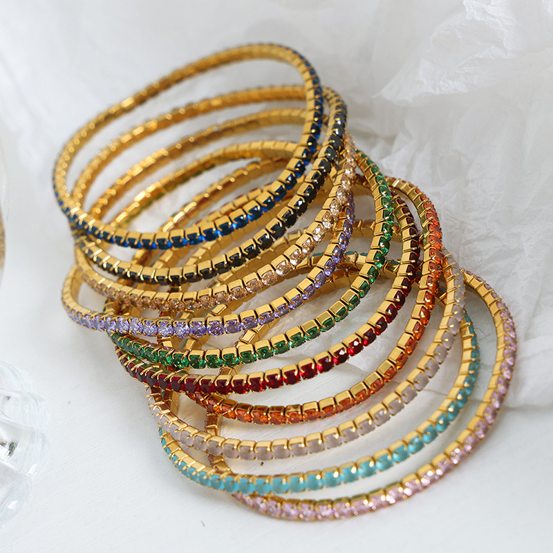 Luxe Full Zircon Design Bracelet 18K PVD Gold Plated Titanium Steel Jewelry Wholesale - Image 2