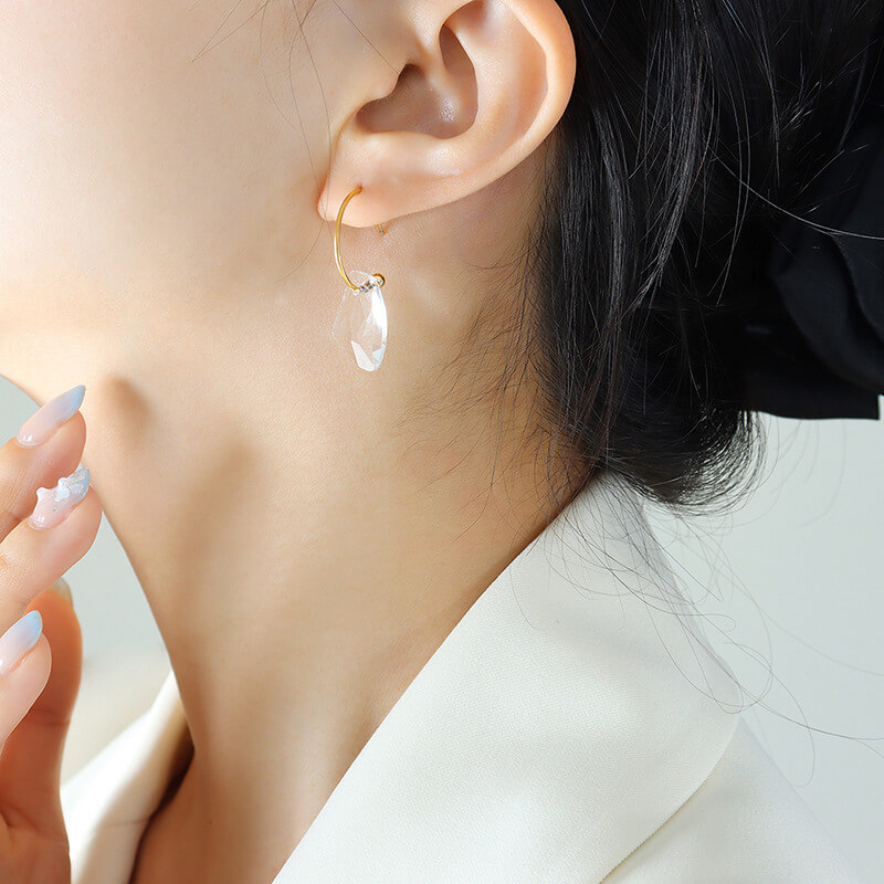 Trending Hook Earrings with Faceted Crystal 18K Gold Plated Stainless Steel INS Minimalist Style - Image 5