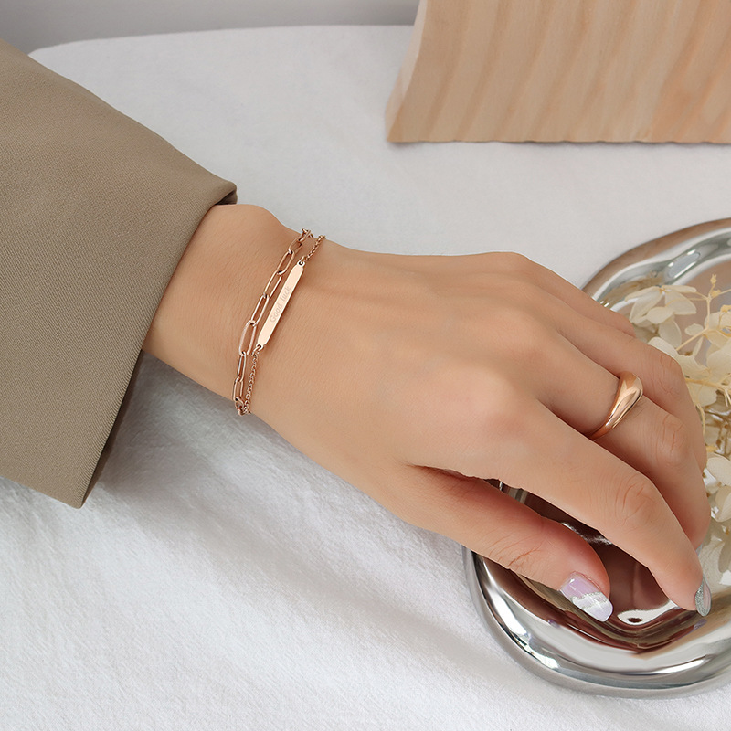 Luxe Good Luck Long Tag Double-Layer Bracelet 18K PVD Gold Plated Titanium Steel Trendy Jewelry - Image 5
