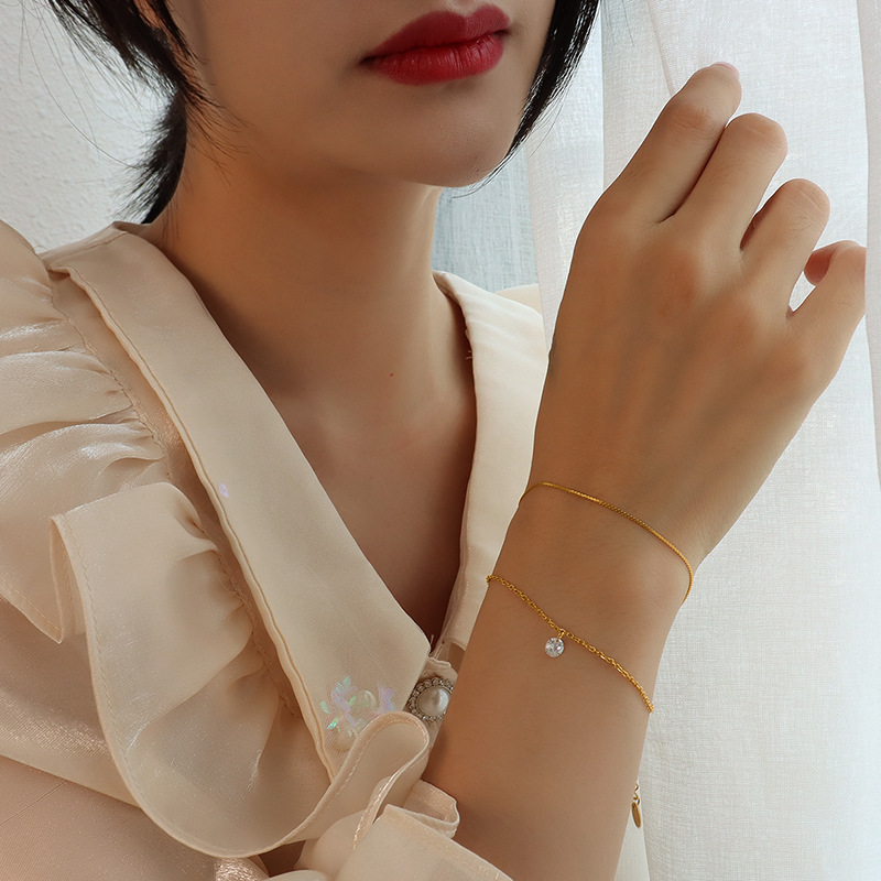 French Luxe Double-Layer Zircon Zircon Bracelet 18K PVD Gold Plated Titanium Steel Jewelry - Image 4