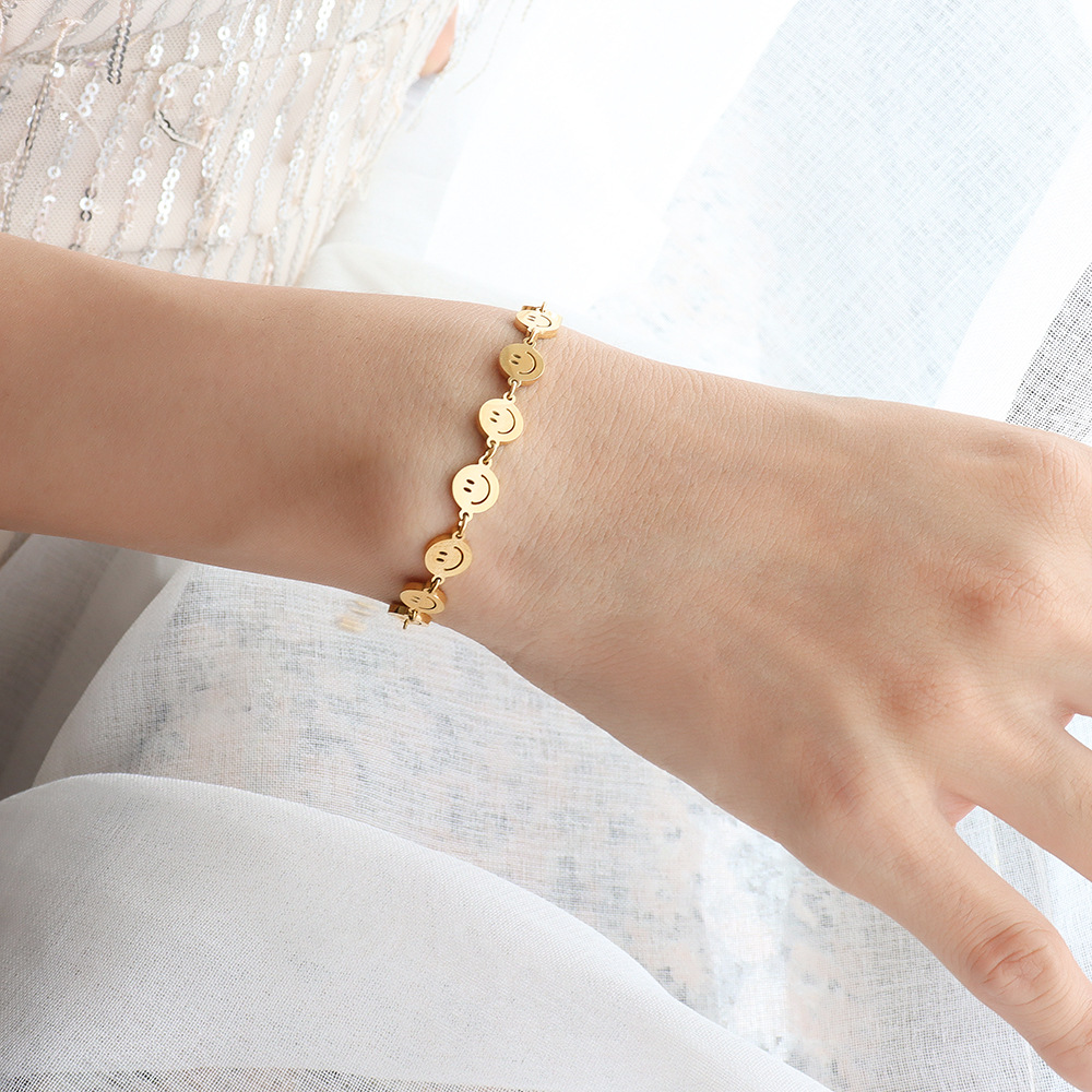 Korean Style Simple Smiling Face Bracelet Titanium Steel Jewelry for Women Minimalist - Image 3