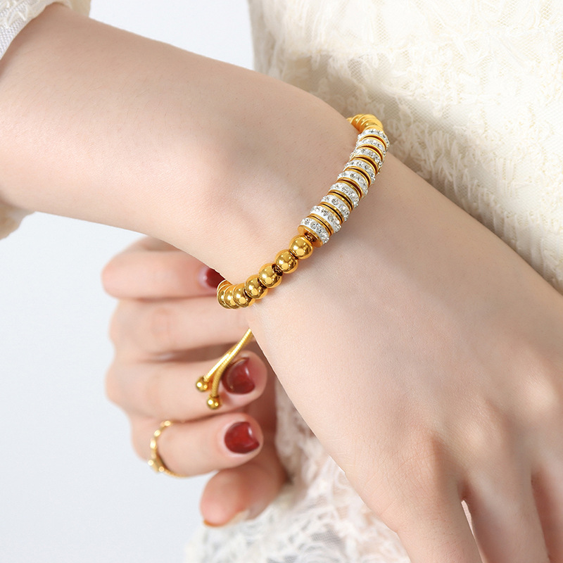 Bold Design Luxe Bracelet with Water Zircon Beads 18K PVD Gold Plated Titanium Steel Jewelry - Image 4