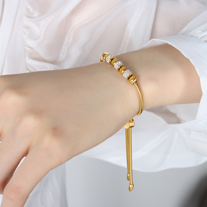 Trendy Fall/Winter Full Zircon Bead Pull-Back Bracelet for Men and Women 18K PVD Gold Plated Jewelry - Image 5