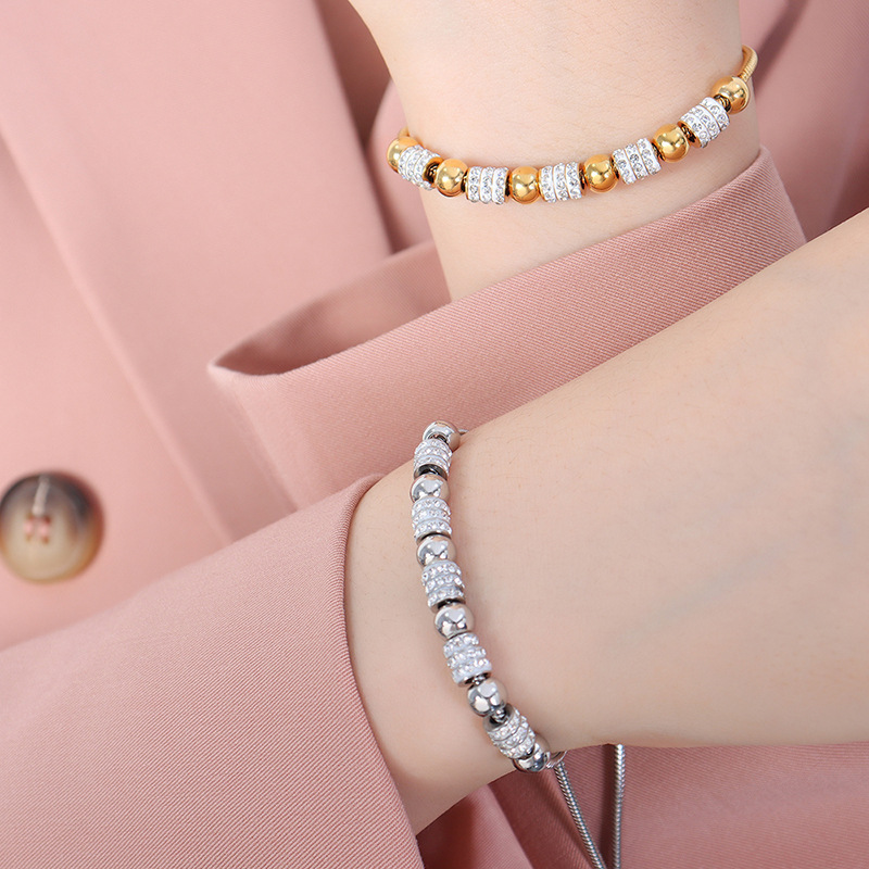 INS Style Luxe Elegant Beaded Bracelet with Zircons 18K PVD Gold Plated Titanium Steel Jewelry - Image 4