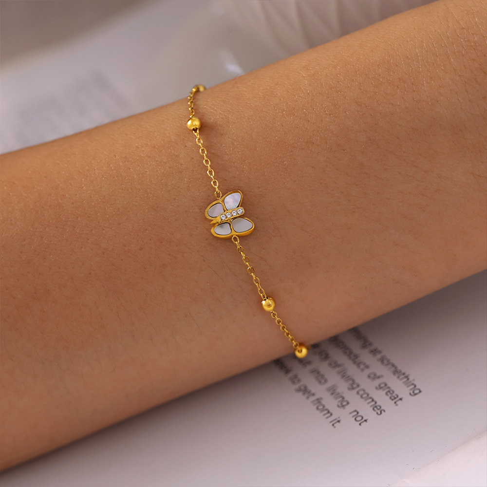 Luxe Butterfly Bead Bracelet Natural Mother of Pearl with 3A Zircon Titanium Steel Gold Plated 18K Non-Fading Jewelry - Image 2