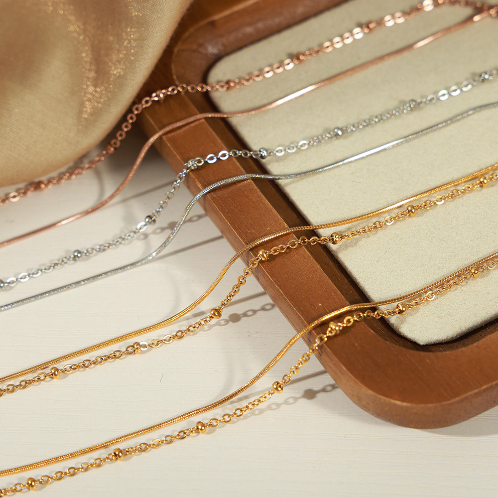 Simple Ins Style Design Titanium Steel 18K PVD Gold Plated Lobster Clasp Double Layer Bracelet Wholesale - Image 4