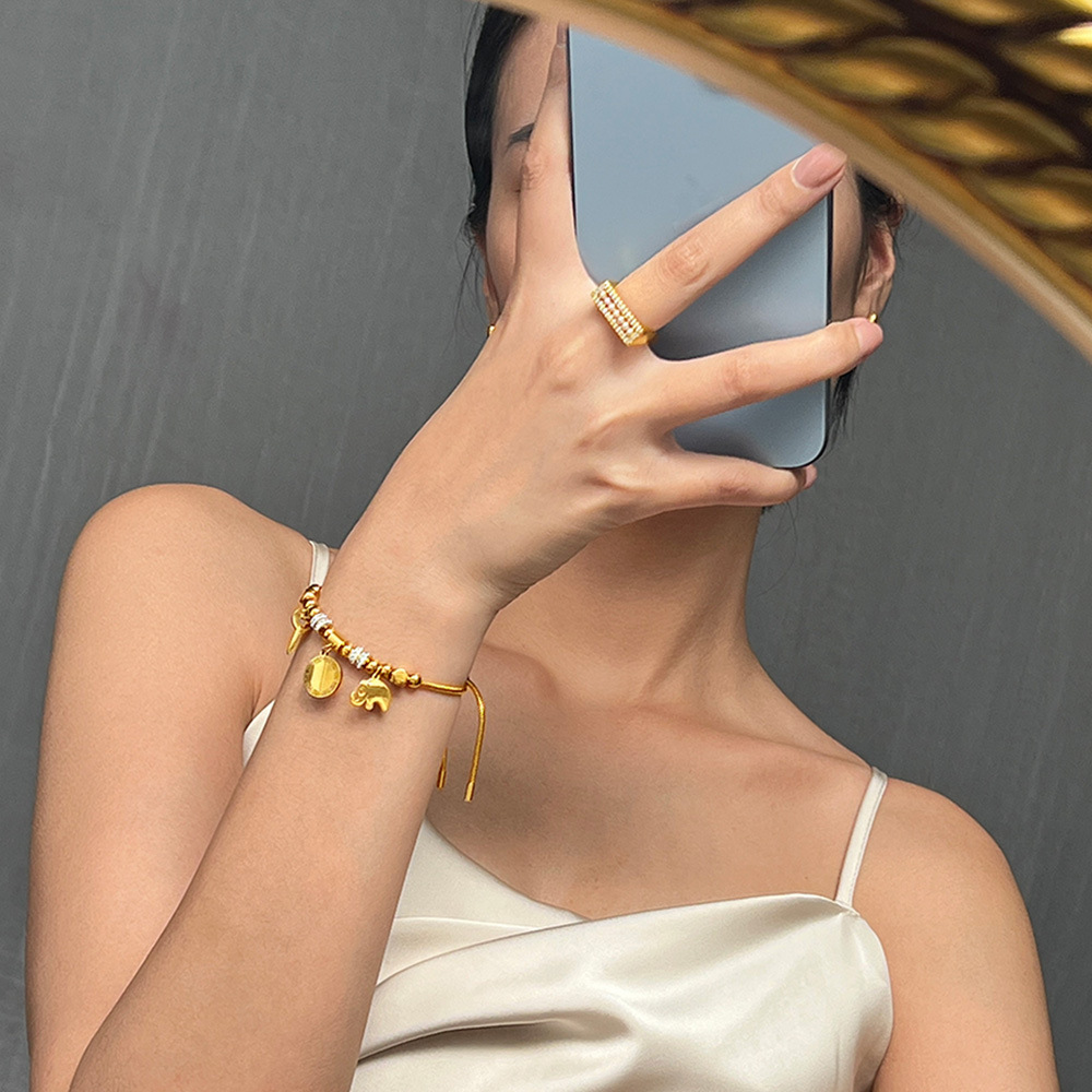Hot-Selling Pull Clasp Multi-Element Pendant Titanium Steel 18K PVD Gold Plated Bracelet - Image 2