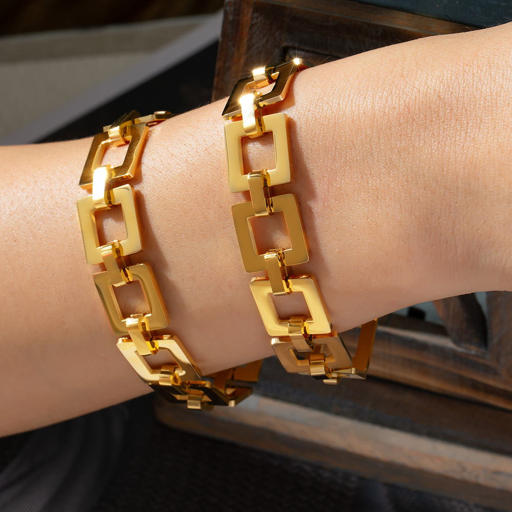 European Fashion Casual Geometric Hollow Square Pendant Design Titanium Steel 18K PVD Gold Plated Bracelet - Image 4