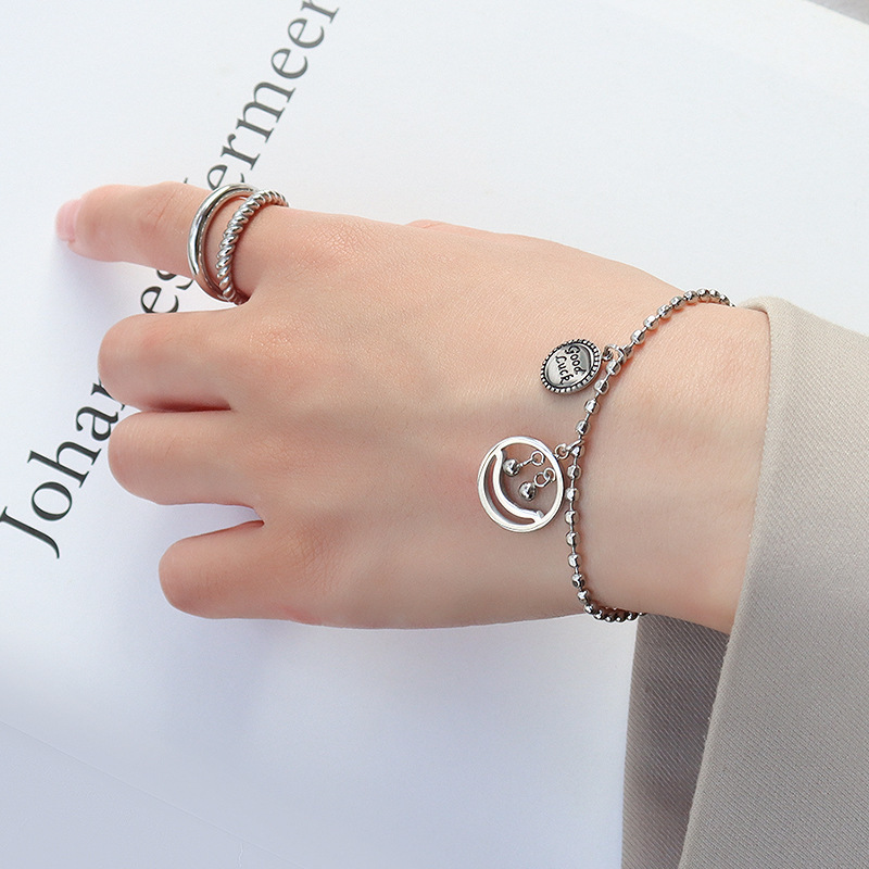 European Hip-Hop Smile Face Pearl Good Luck Bracelet Ins Style Titanium Steel - Image 3