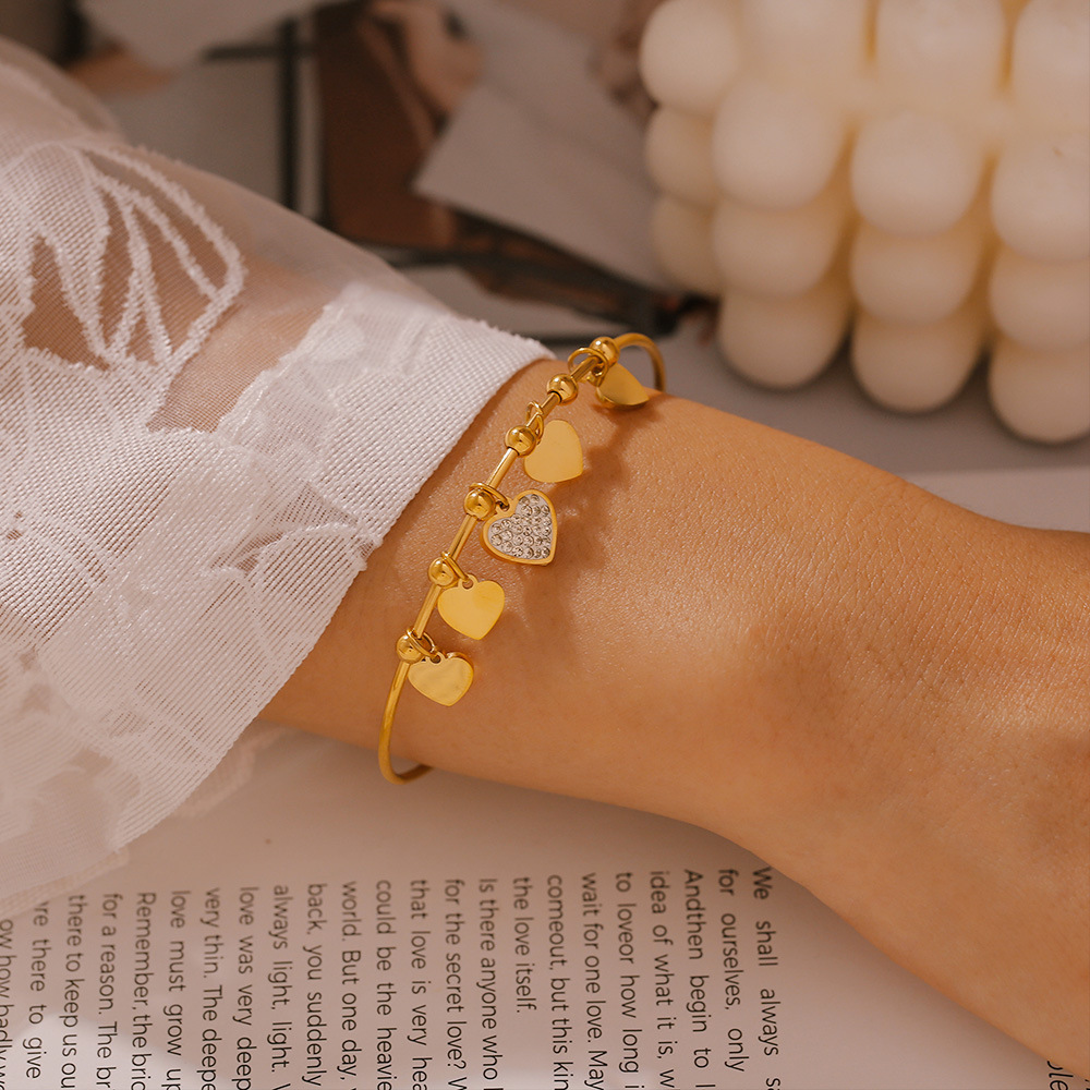 Ins Style Hot-Selling Round Bead Heart Zircon-inlaid Bracelet Titanium Steel 18K PVD Gold Plated Elegant Jewelry - Image 4