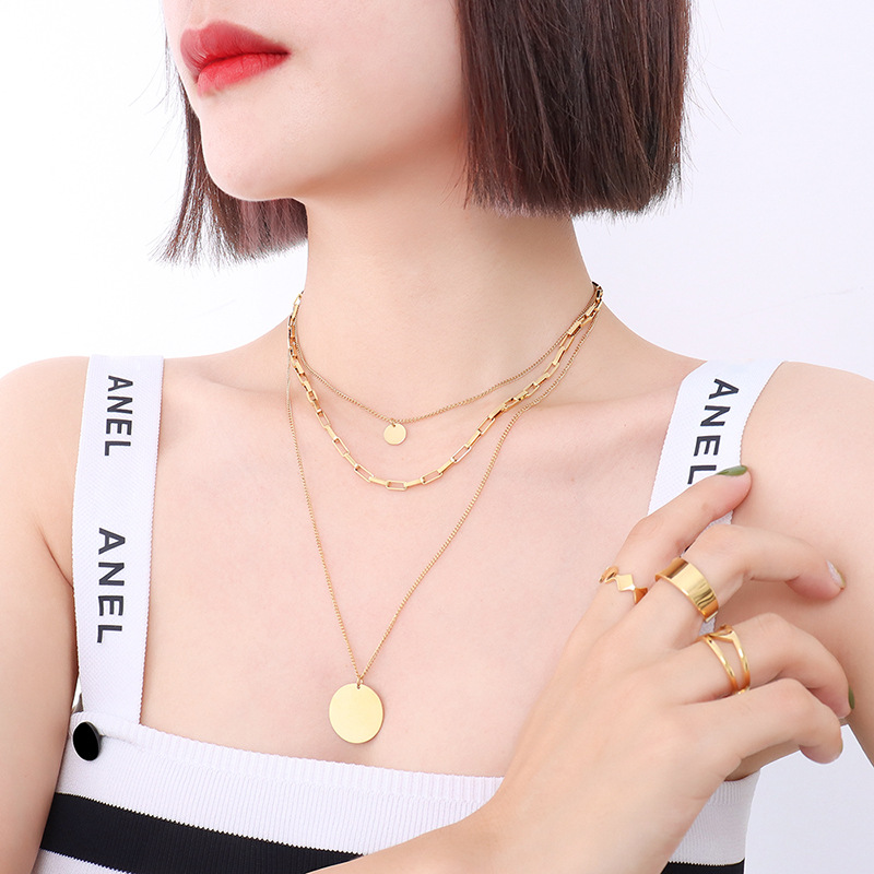 Triple Layered Choker Necklace 18K PVD Gold Plated Neck Chain European Ins Trendy Jewelry - Image 3