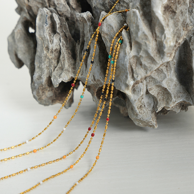 New Arrival Simple Ins Style Fashionable Elegant 18K PVD Gold Plated Beaded Drop Oil Pendant Necklace for Women - Image 4