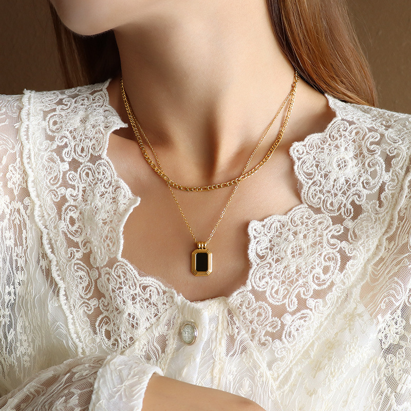 French Ins Acrylic Layered Necklace 18K PVD Gold Plated Double Layer Choker Necklace Stainless Steel Jewelry - Image 5