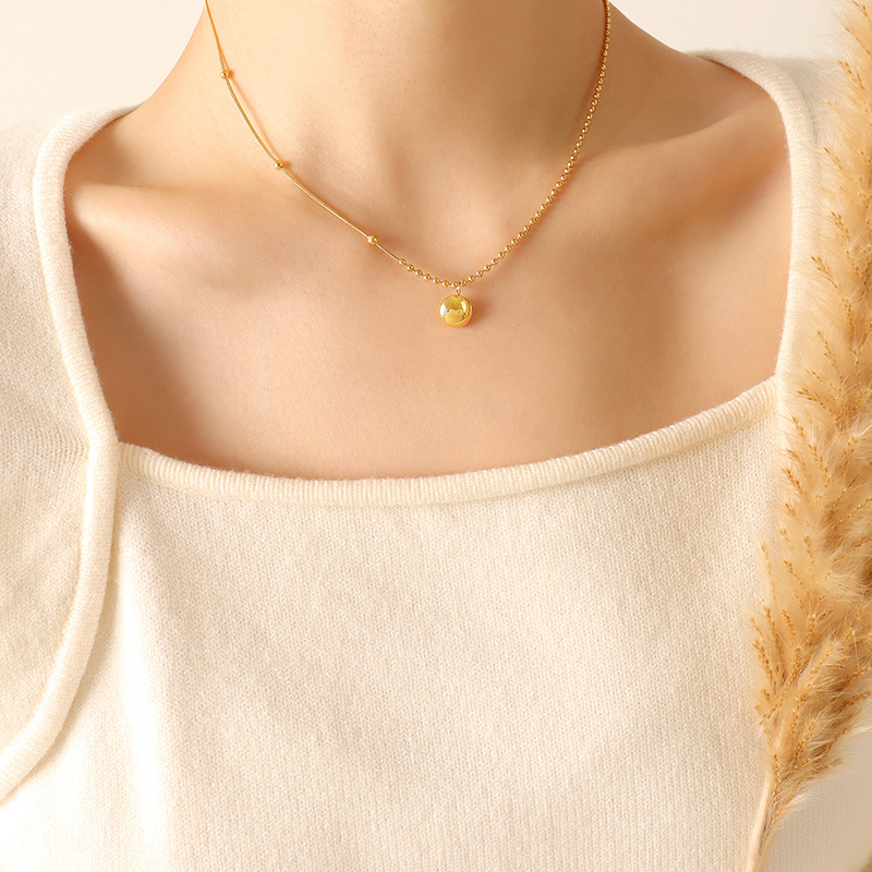 Korean Ins Style Lucky Gold Bean Necklace Trendy Snake Chain Round Bead Choker for Women - Image 4