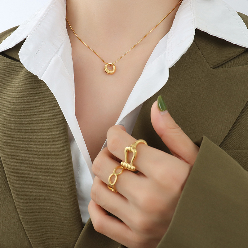 Korean-Japanese Ins Minimalist Style Oval Pendant Necklace 18K PVD Gold Plated Stainless Steel Jewelry - Image 5