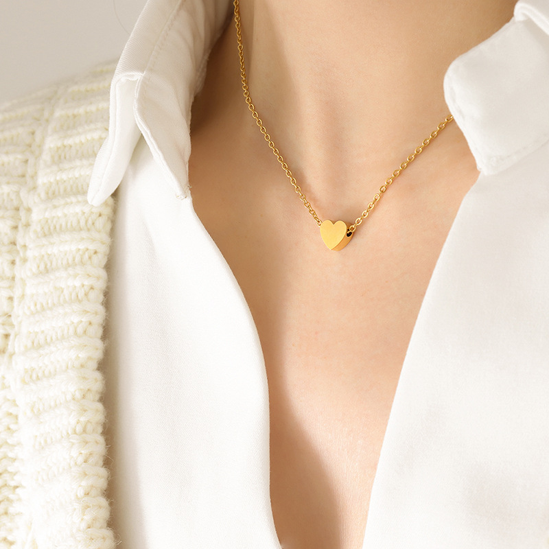 Korean Ins Style Choker Small Heart Pendant Necklace 18K PVD Gold Plated Choker for Women - Image 4