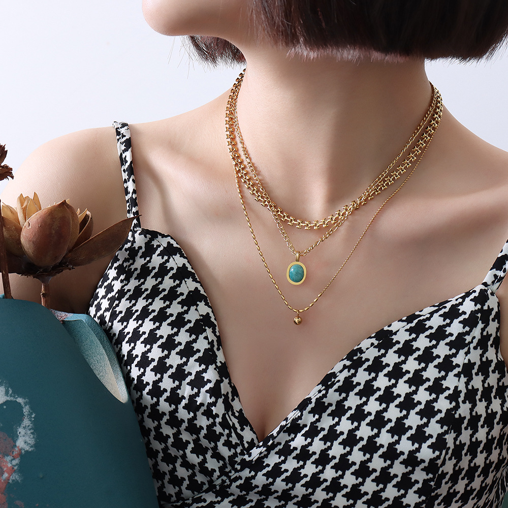 New Arrival Bohemian Natural Amazonite Pendant Necklace 18K PVD Gold Plated Fashionable Choker Necklace for Women - Image 4