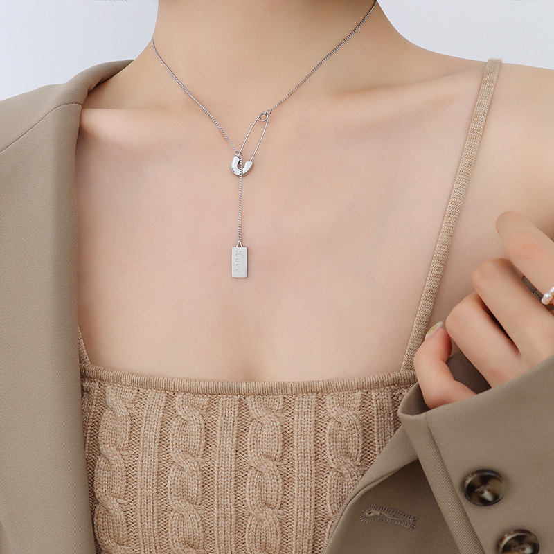 Korean Ins Style Pin Letter Square Pendant Necklace 18K PVD Gold Plated Titanium Steel Choker Jewelry for Women - Image 4