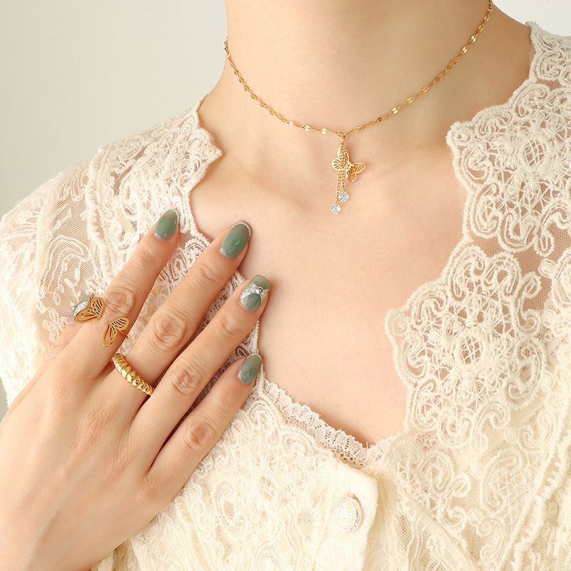 Versatile Sweet Artistic Butterfly Tassel Zircon Pendant Necklace for Women - Image 4