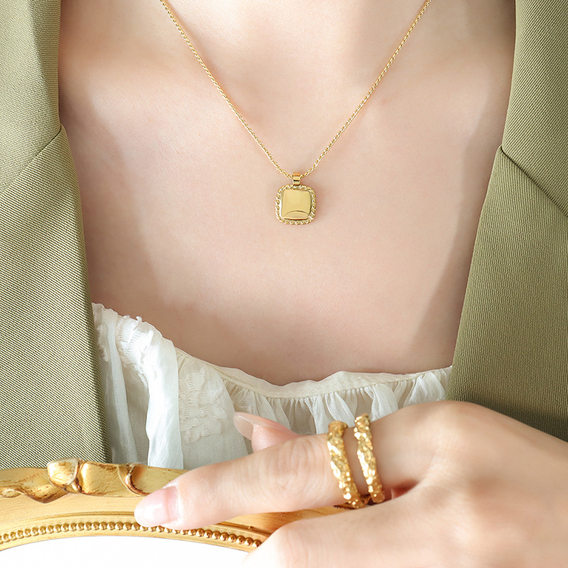 French Style Ins Geometric Square Twist Necklace Titanium Steel 18K PVD Gold Plated Choker Jewelry - Image 4