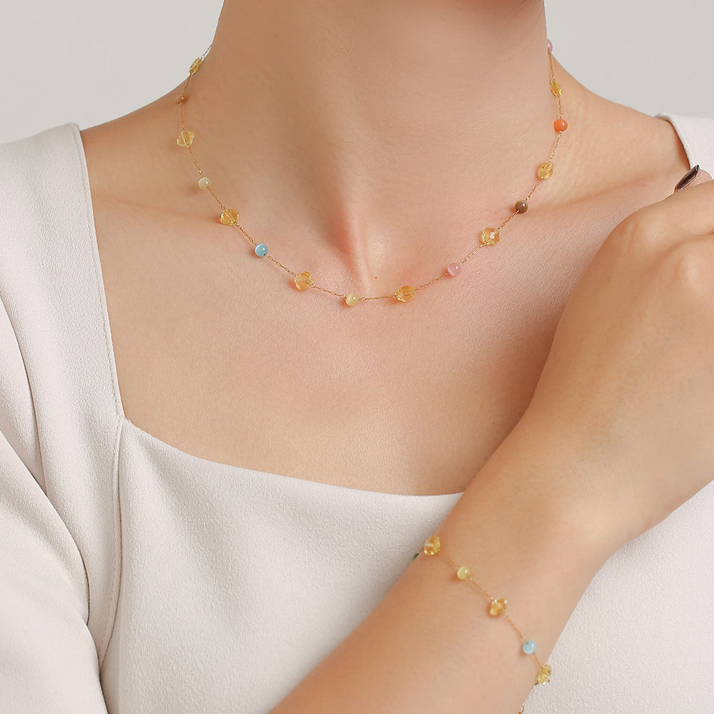 European Ins Style Multicolor Natural Stone Choker Necklace Bracelet Set Stainless Steel Handmade Dopamine Jewelry for Women - Image 4
