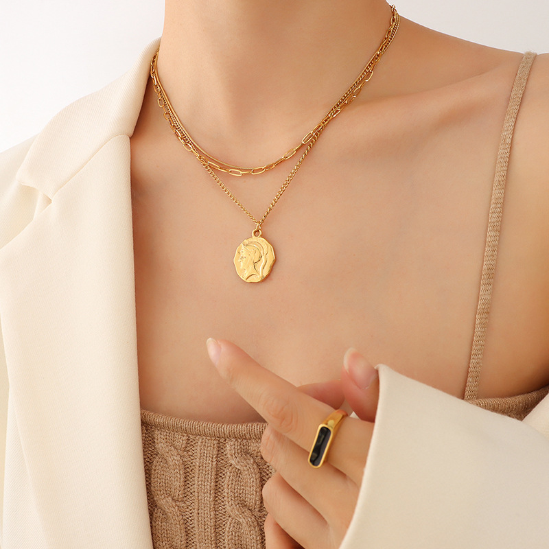 European Ins Style Exaggerated Hip-Hop Portrait Chain Pendant Multi-Layered Necklace Titanium Steel 18K PVD Gold Plated Choker - Image 4