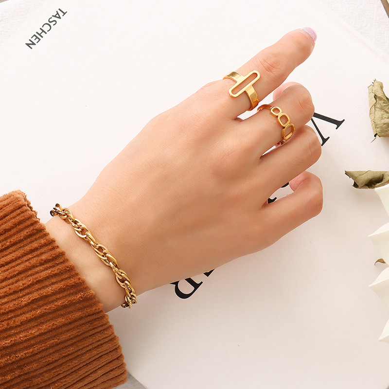 European Ins Style Chunky Chain Necklace Bracelet Stainless Steel Set Titanium Steel 18K PVD Gold Plated Jewelry - Image 6