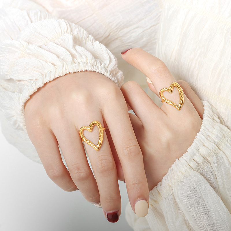 European Metal Fashion Trendy Non-Fading Irregular Heart-Shaped Ring Titanium Steel Jewelry - Image 6