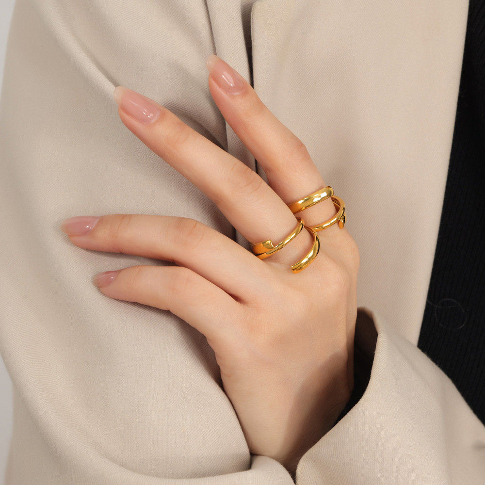 INS Style Minimalist Titanium Steel Gold Plated Irregular Fashion Ring Jewelry Wholesale - Image 7