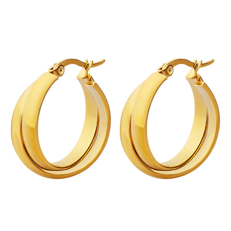 European INS Minimalist Dual Tone U Shaped Earrings 18K Gold PVD Plated Stainless Steel