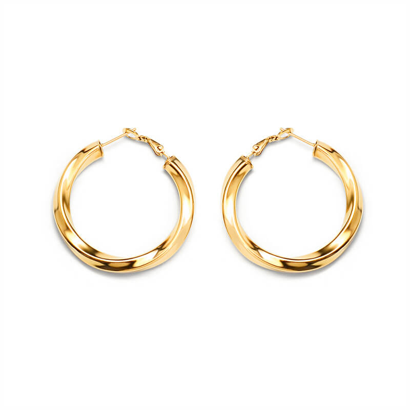 French Vintage Twisted C Shaped Earrings 18K Gold PVD Plated Stainless Steel Irregular Design
