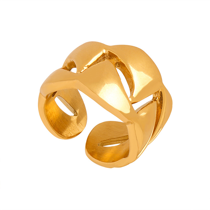 European Geometric Hollow Fashion Minimalist Open Luxury Titanium Steel Gold Plated Ring