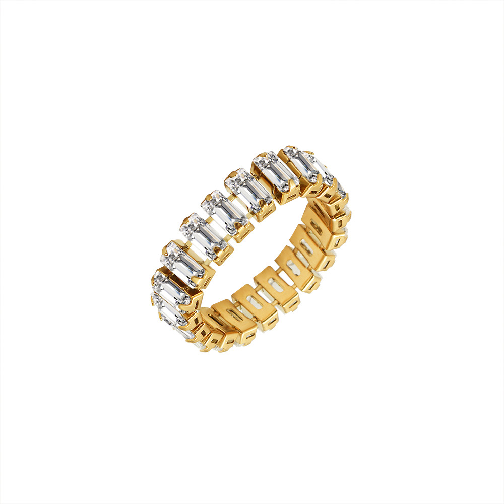 Style Full CZ Two-Claw Zircon Ring Titanium Steel 18K Gold Plated Finger Ring INS Jewelry