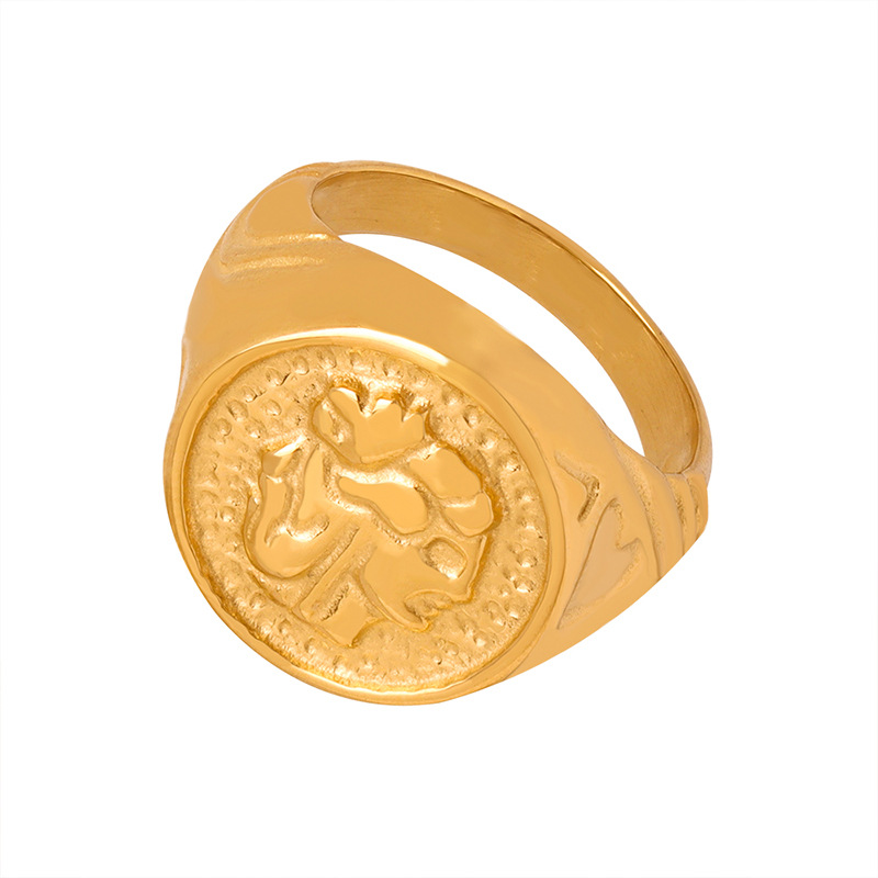 INS Cool Minimalist Geometric Relief Texture Titanium Steel Gold Plated Ring