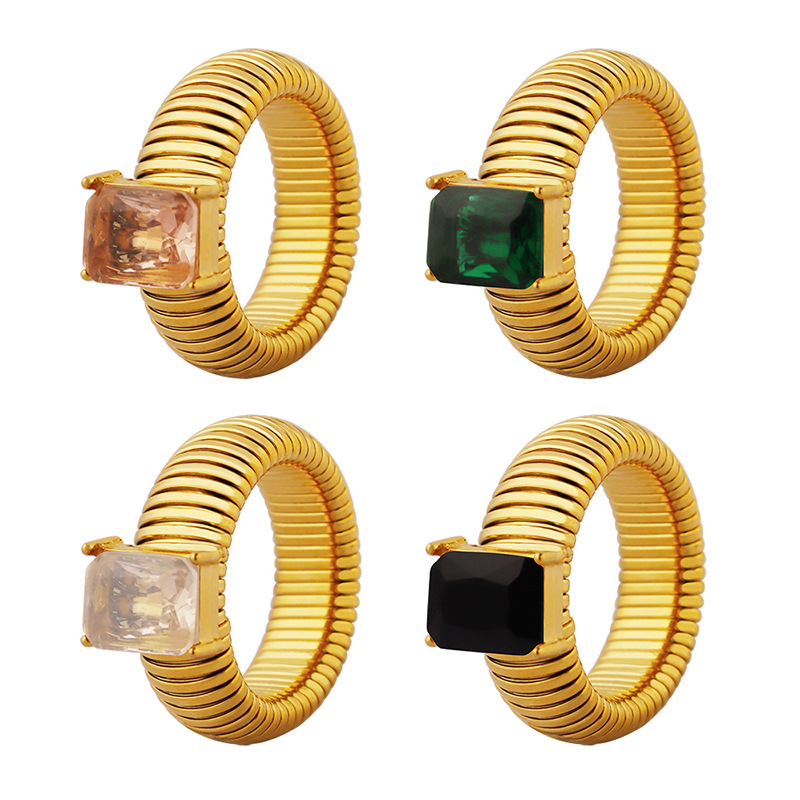 European High-End Fashion Geometric Crystal Inlaid CZ Twist Ring Titanium Steel Gold Plated Jewelry
