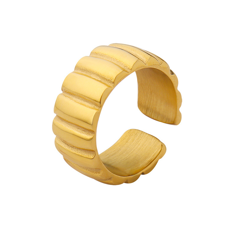 Twist Stripe Open Ring for Women Food Finger Ring Titanium Steel 18K Gold Plated Jewelry