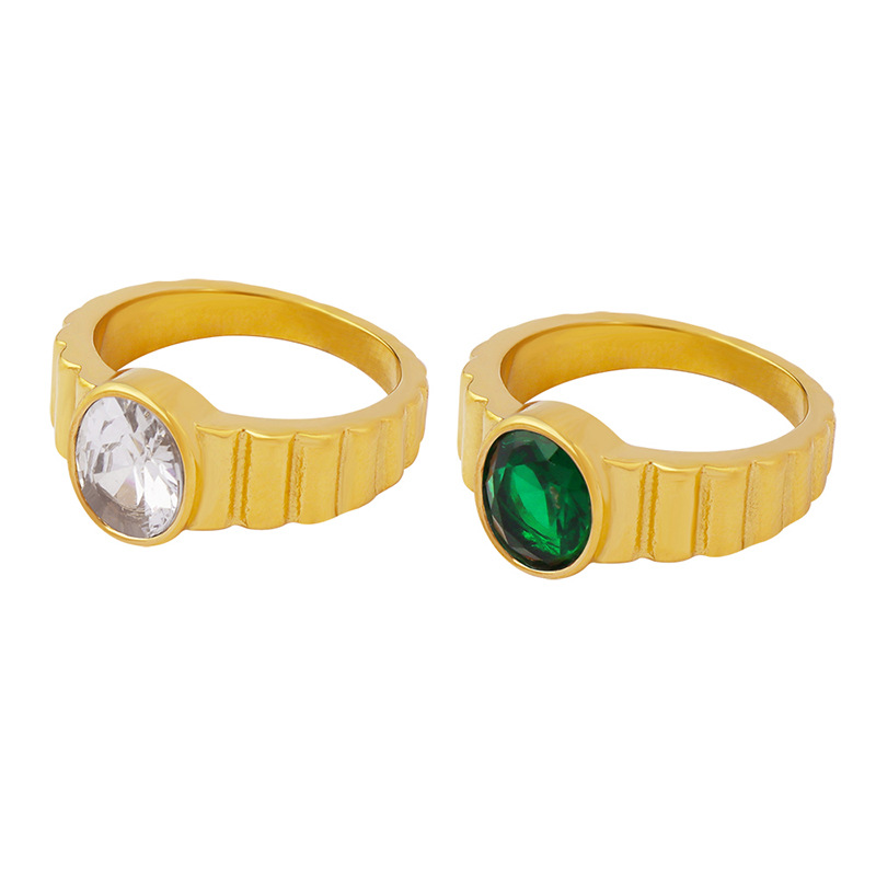 Non-Fading Vintage Ring Inlaid White Green Zircon Jewelry Non-Fading Gold Plated Food Finger Ring