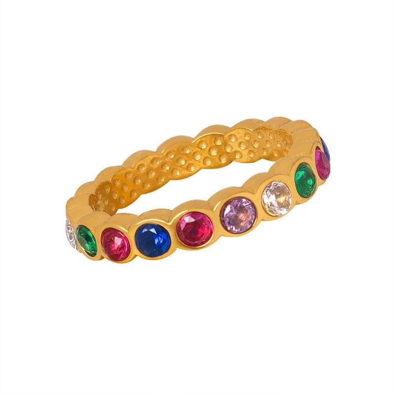 Fashion Elegant Titanium Steel Gold Plated Ring Inlaid Multi-Color Zircon Luxury Ring Jewelry for Women