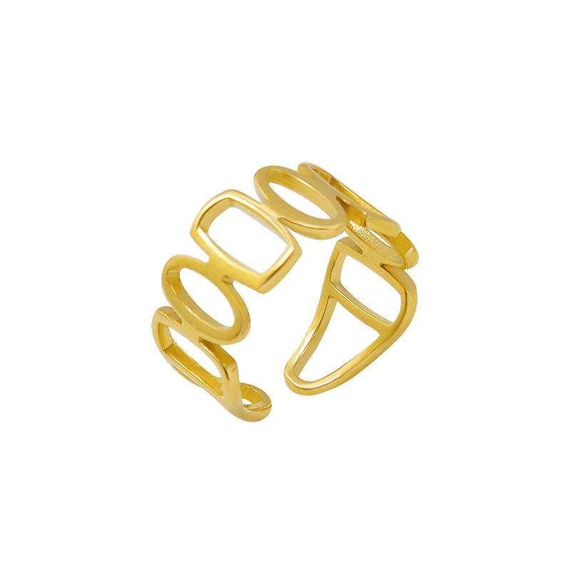 European INS Unique Hollow Geometric Spliced Open Ring 18K Gold Plated Titanium Steel Ring Jewelry