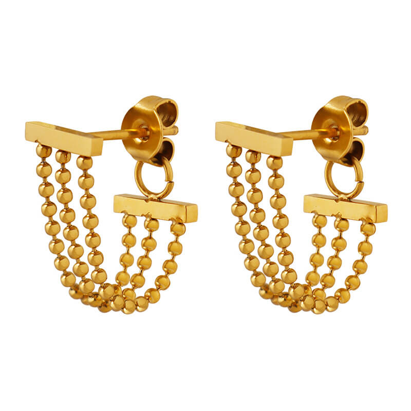 Cross-border hot-selling triple bead tassel earrings titanium steel 18k PVD gold plated trendy niche jewelry wholesale