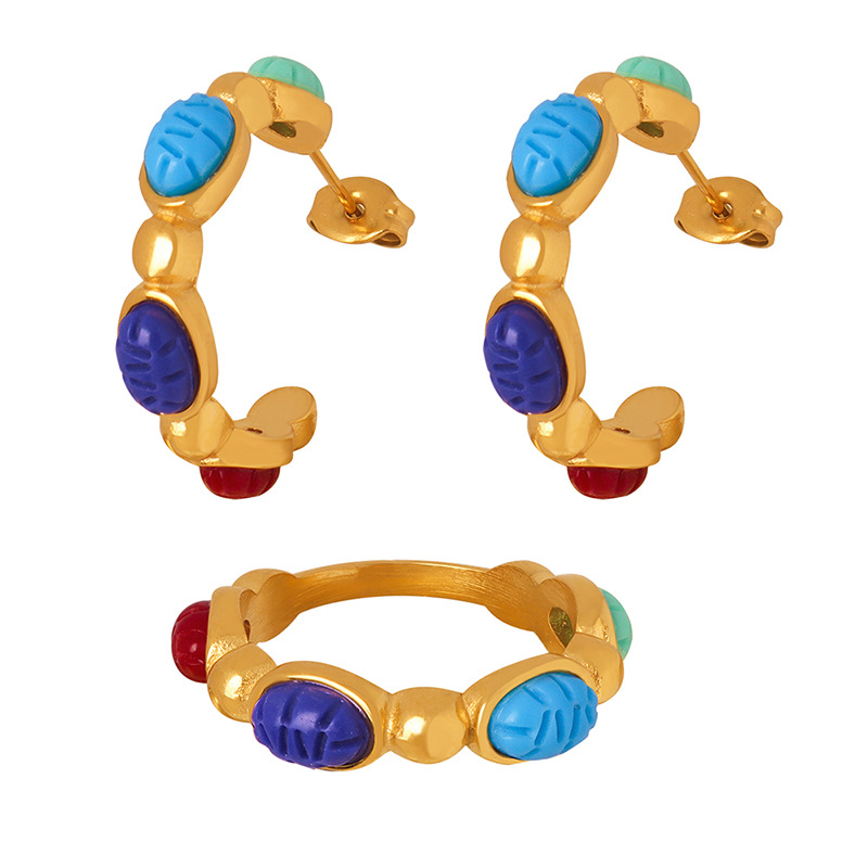 New Retro Bold Creative Design Ring and Earrings Set Titanium Steel 18K PVD Gold Plated Jewelry for Women Wholesale