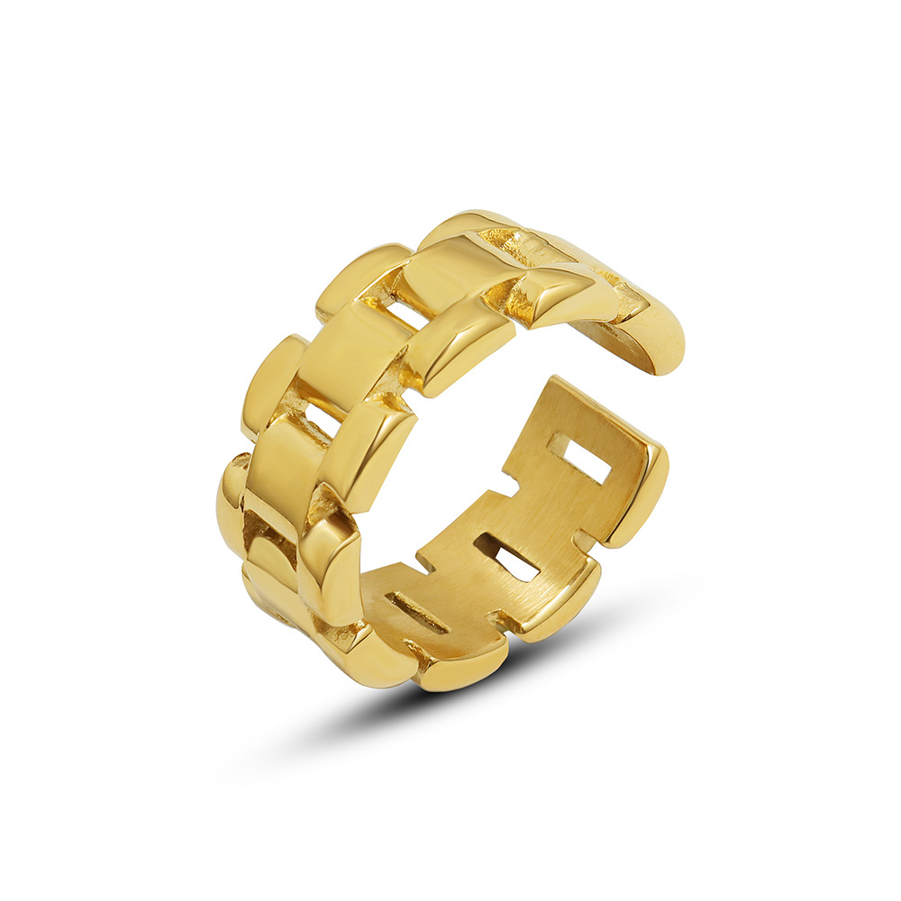 New Chic Heavy Duty Watch Chain Ring for Women Food Finger Ring Titanium Steel 18K PVD Gold Plated Waterproof Non-Fading
