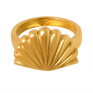 Direct Sale Ocean-Inspired Small Scallop Shell Ring Unisex Creative Design Elegant Titanium Steel 18K PVD Gold Plated Ring