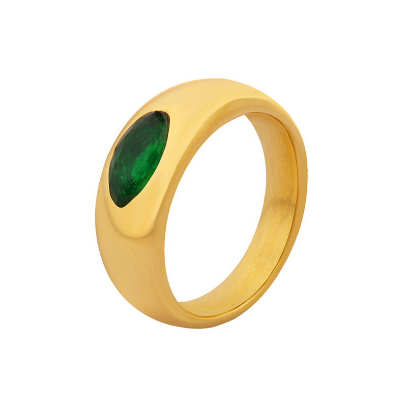 New Luxury Retro New Chinese Style Personalized Non-Fading Emerald Zircon Inlaid Titanium Steel Ring Jewelry for Women